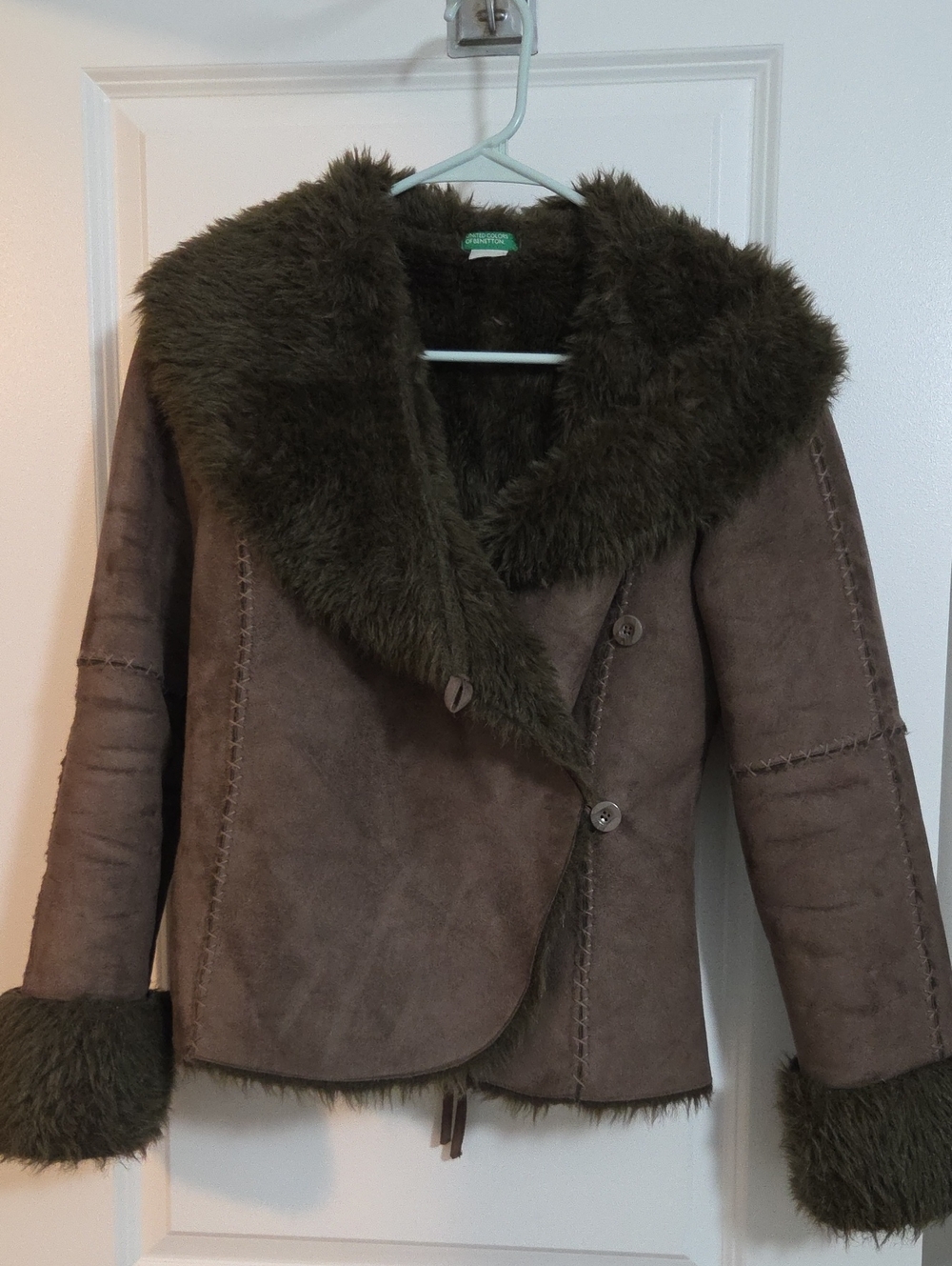 United Colors Of Benetton Brown Faux Suede Jacket with Dark Brown Shearling Trim